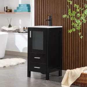 A four leg stand black small bathroom with vanity