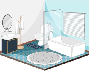 A animated demonstration of bathroom space with accessories